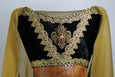 Horned Headdress - Blue Crushed Velvet / Antique Gold Embroidered Veil / Gold Topaz Veil