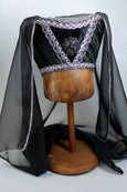 Horned Headdress - Purple Velvet / Gold Embroidered Veil / Purple And Pearl Jewel