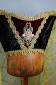 Horned Headdress - Black Crushed Velvet / Wine Quilted Center / Antique Gold Embroidered Veil / Topaz Ruby Jewel eil