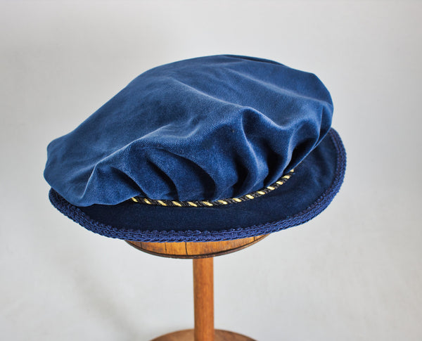 Pleated Flat Cap - Blue / Gold Trim