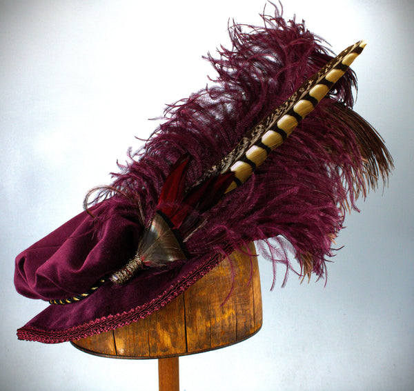 Long Fancy Feather Hat Pin - Dark Wine Brown - Tall Toad