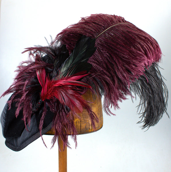 Long Fancy Feather Hat Pin - Wine Black - Tall Toad