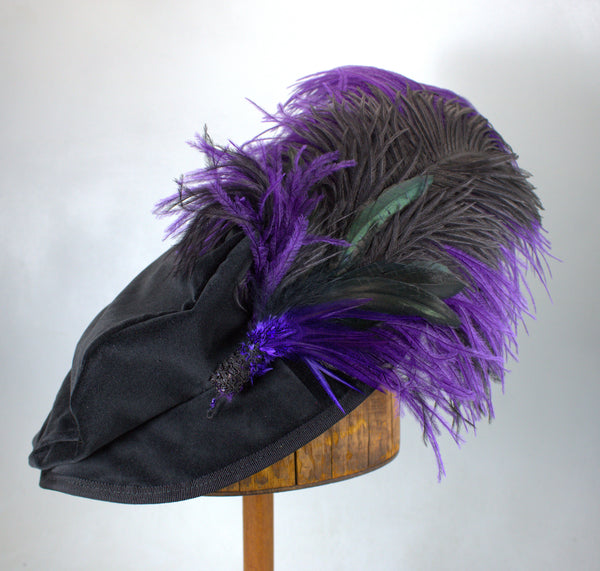 Long Fancy Feather Hat Pin - Purple Black - Tall Toad