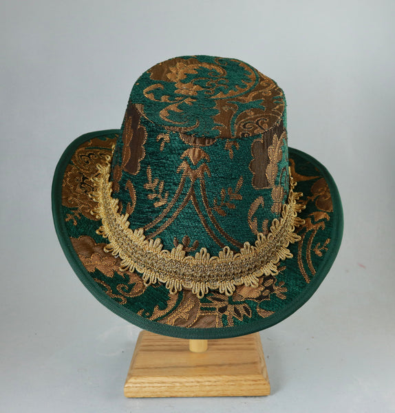 Tall Hat - Green Gold Brocade - Tall Toad