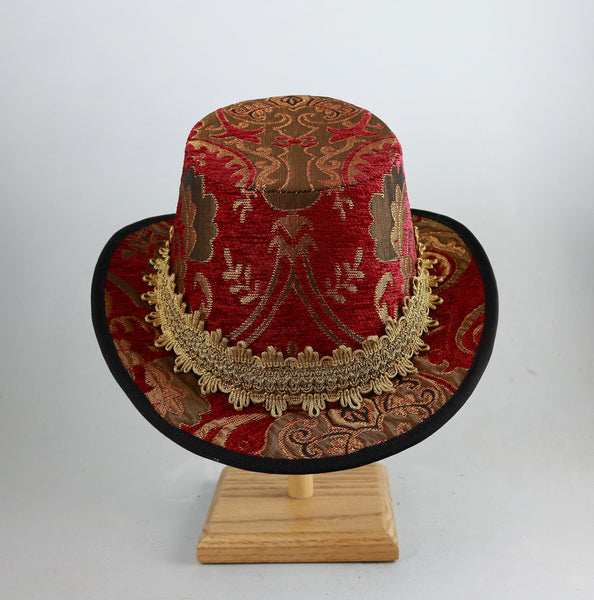 Tall Hat - Wine Black Gold Brocade