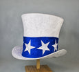 Uncle Sam Top Hat - White Velvet / Blue Band / 3" Stars