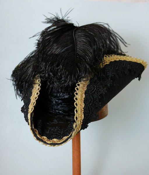 Pirate Hat - Black / Gold / Black Lace - Tall Toad