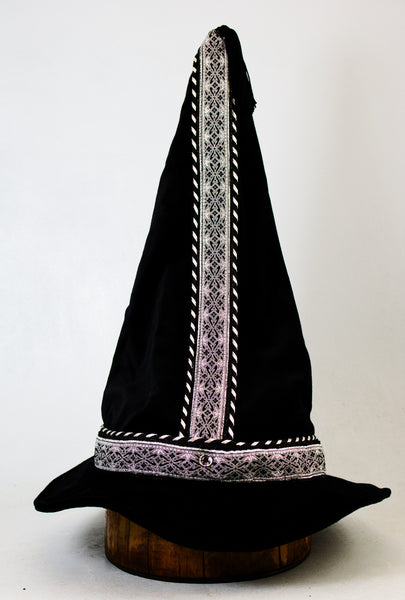 Cotton Velveteen Wizard Hat - Black/ Silver