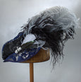 Long Fancy Feather Hat Pin - Silver Black - Tall Toad