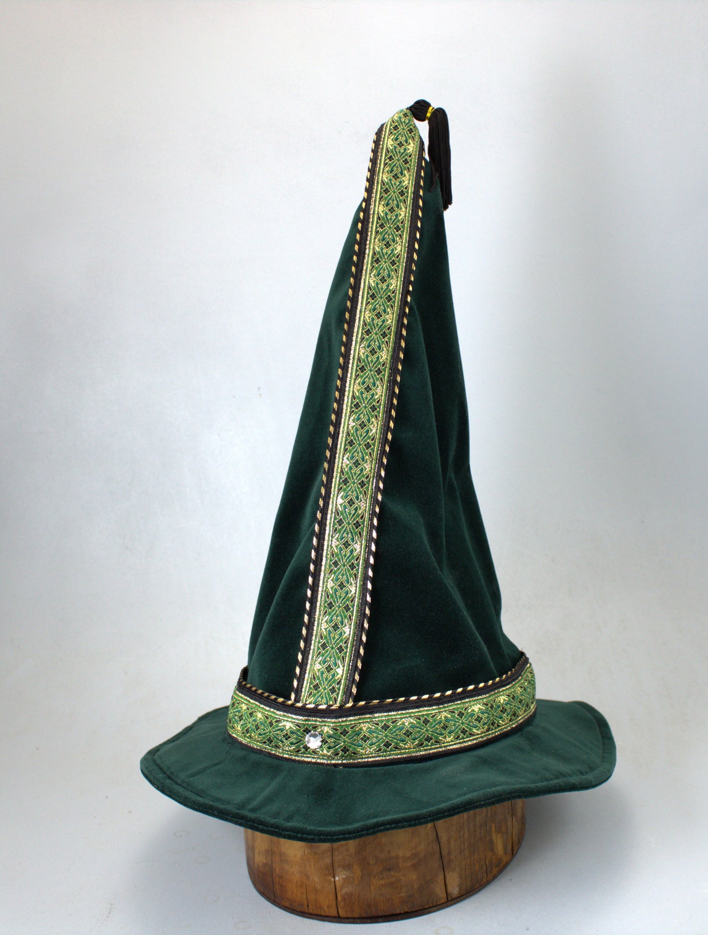 Cotton Velveteen Wizard Hat - Green / Gold Green - Tall Toad