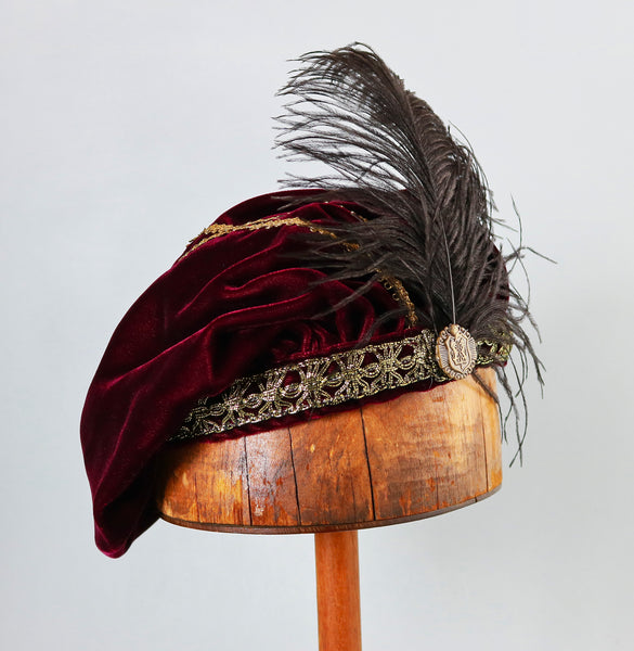 Feathered Beret - Ruby Wine / Gold - Tall Toad