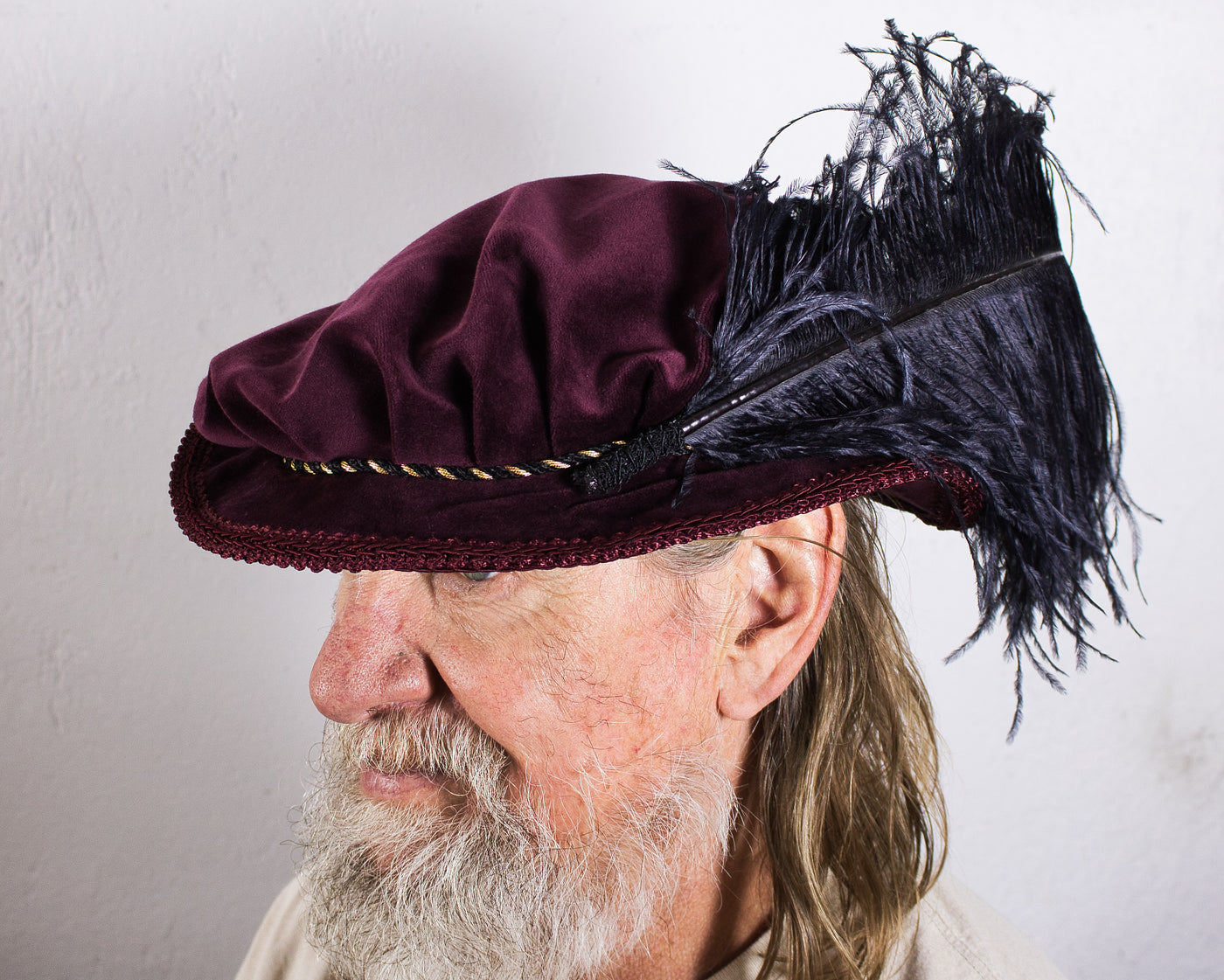 Pleated Flat Cap - Merlot Wine / Gold Trim
