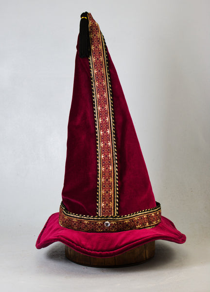 Cotton Velveteen Wizard Hat - Wine / Gold