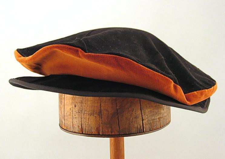 Cotton Velveteen Flat Cap - Black / Caramel - Tall Toad