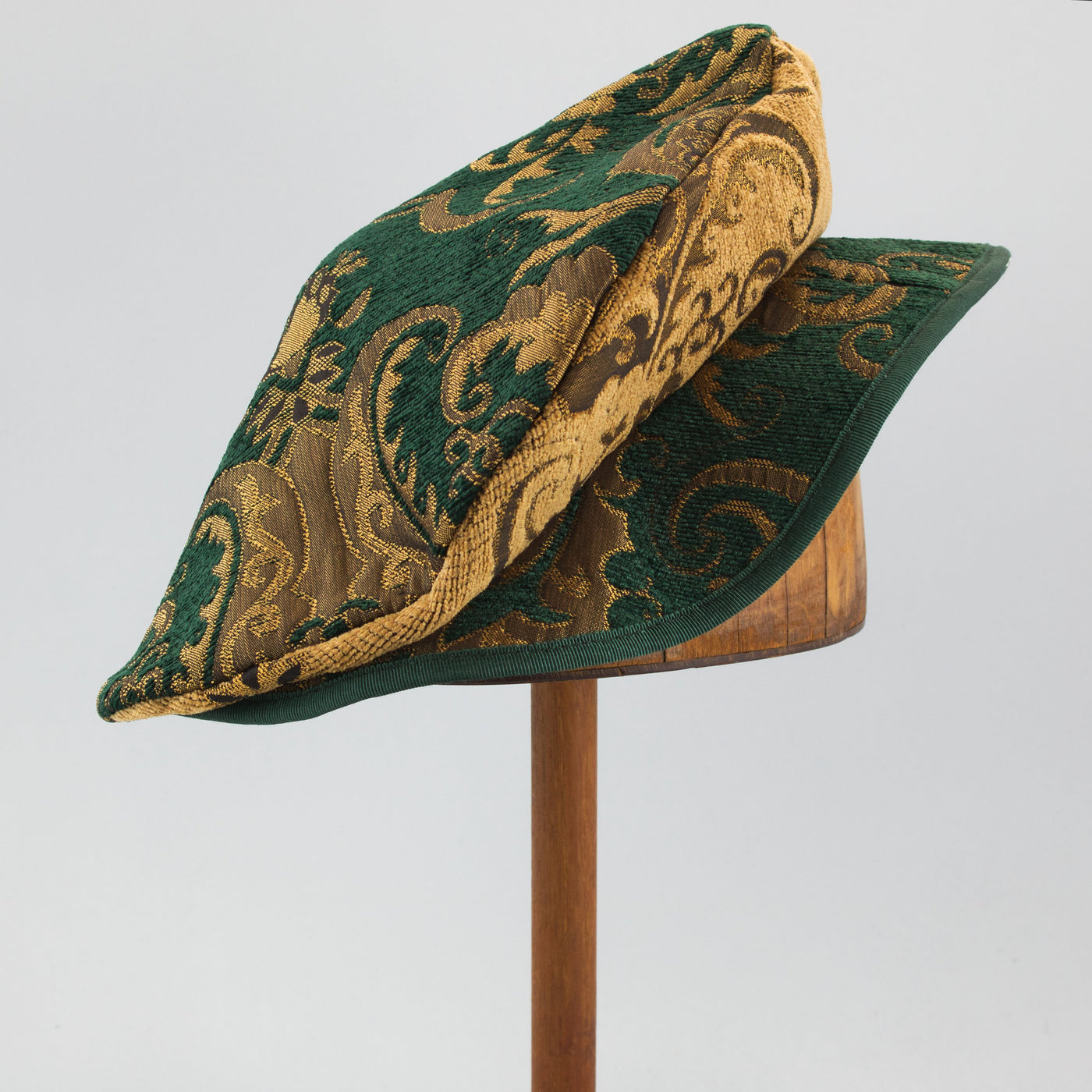 Flat Cap - Green Gold Brocade - Tall Toad