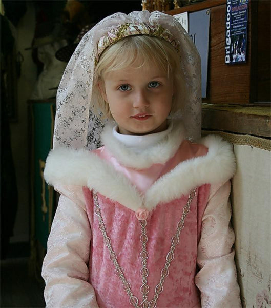 Fall Headband - Ivory Pink Brocade / Gold Trim / Pink Lace - Tall Toad