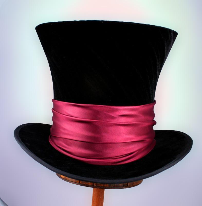 Mad Hatter - Black Velvet / Burgundy Sash - Tall Toad