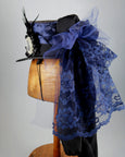 Mini Top Hat - Blue Black Brocade / Ribbon Cockade / Cameo