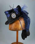 Mini Top Hat - Blue Black Brocade / Ribbon Cockade / Cameo