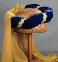 Veiled Roundlet - Blue / Gold Trim / Gold Veil - Tall Toad