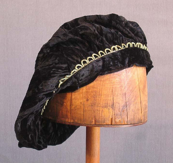 Crushed Velvet Beret - Black / Gold Trim - Tall Toad