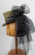 Mini Top Hat - Black Amber Brocade / Satin Band / Steampunk Decoration / Black Lace