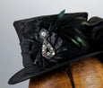 Mini Top Hat - Black Brocade / Ribbon Cockade / Antique Silver Jewel