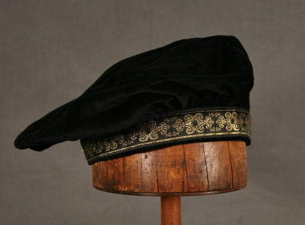 Cotton Velveteen Beret - Black / Black Gold - Tall Toad