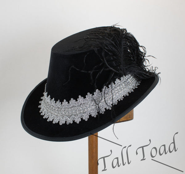 Tall Hat - Black / Bright Silver Smooth Velvet - Tall Toad