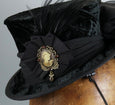 Mini Top Hat - Black Velvet / Ribbon Cockade / Cameo