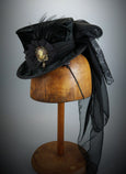 Mini Top Hat - Black Velvet / Ribbon Cockade / Cameo