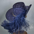 Crushed Velvet Cavalier - Blue / Antique Silver / Blue Feathers - Tall Toad