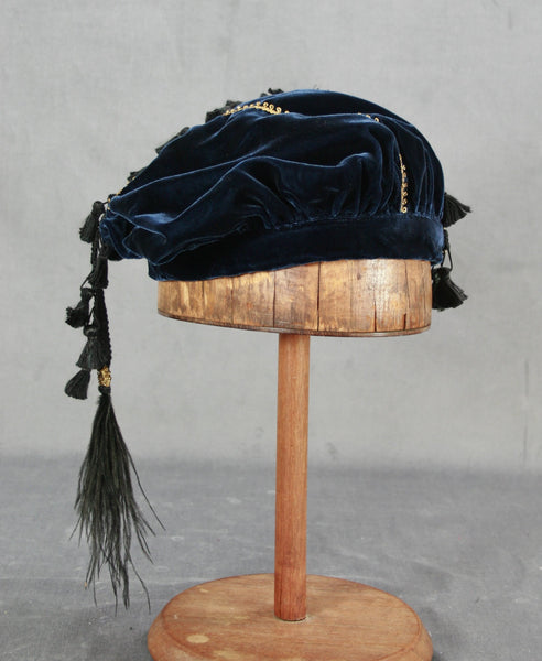 Tasseled Beret - Blue / Gold - Tall Toad