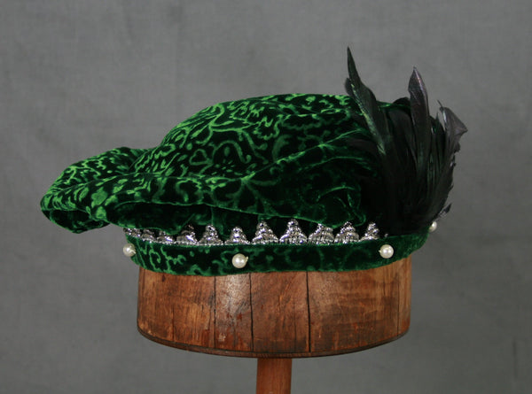 Pearled Willoughby Beret - Green / Silver - Tall Toad