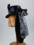 Mini Top Hat - Navy Brocade / Black Flocked / Steampunk Decorations