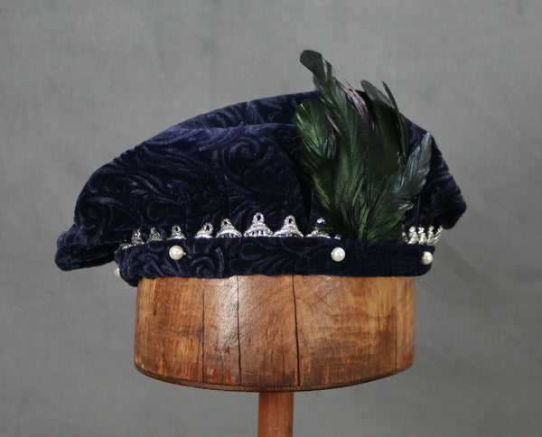 Pearled Willoughby Beret - Navy / Silver - Tall Toad