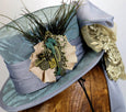 Mini Top Hat - Pale Blue Damask / Seahorse Alice in Wonderland Decoration/ Embroidered  Lace