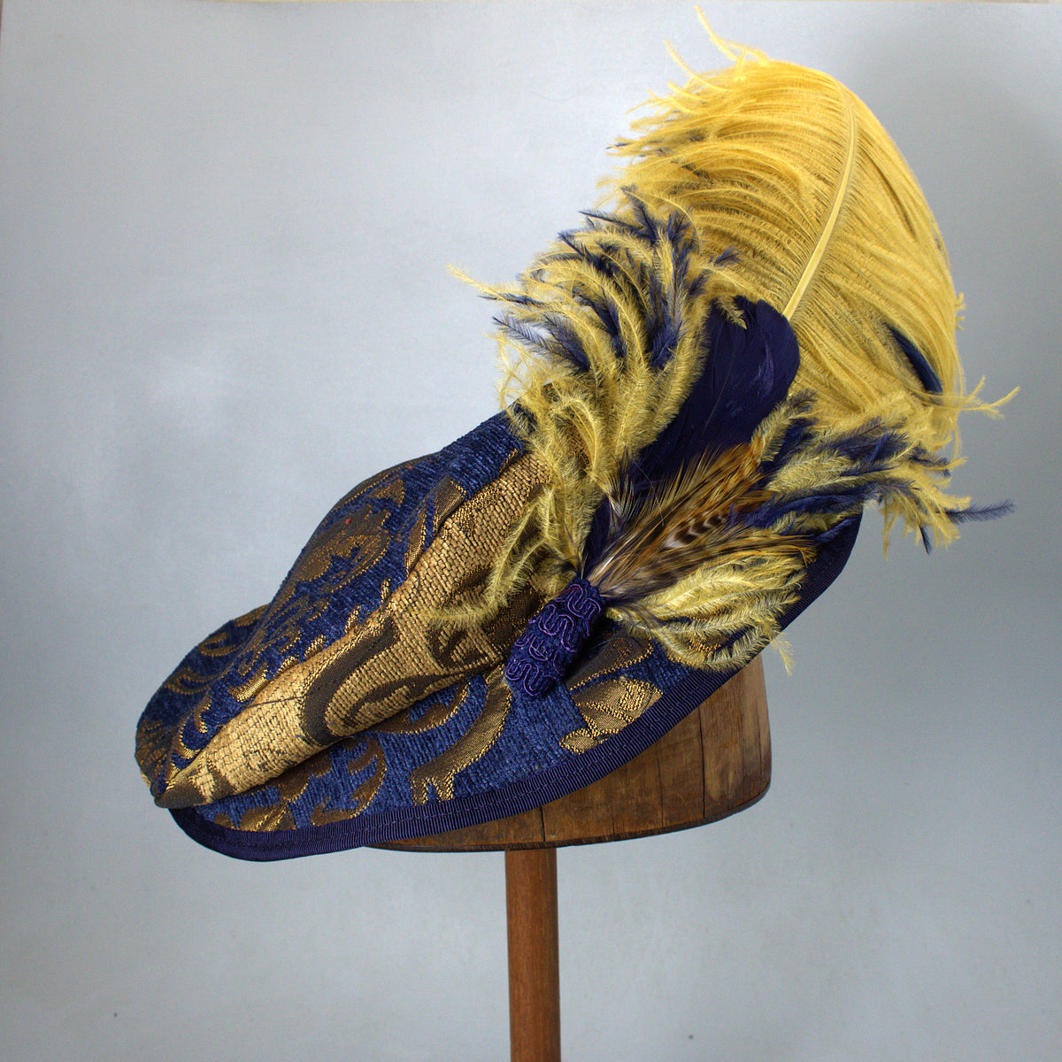 Vintage Julian Gold Wool Pillbox Hat Navy Bird Brooch Feather 60s Style Feather Pillbox Blue Vintage Hats for Women for sale | eBay main image 3
