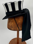 Mini Top Hat - Black & White Stripe / Black Sash / Silver Rhinestone Jewels - Tall Toad