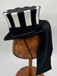 Mini Top Hat - Black & White Stripe / Black Sash / Silver Rhinestone Jewels - Tall Toad