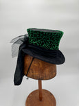 Mini Top Hat - Embossed Green / Black Sash Tule Bow/ Silver and Pearl Jewels