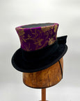 Mini Top Hat - Purple Brocade / Black Sash with Bow/  Pearl Wrapped Bow Ends