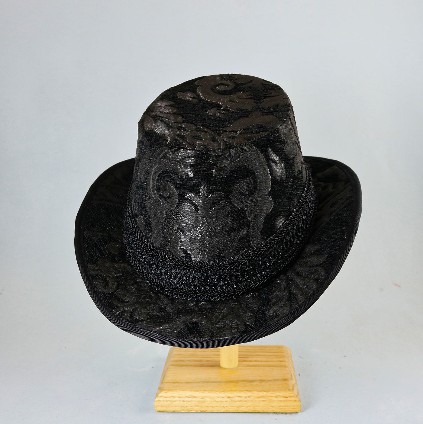 Tall Hat - Black Brocade / Black Trim