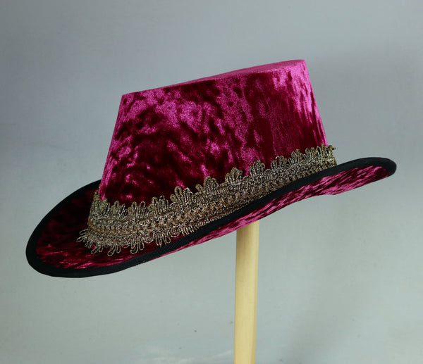Crushed Velvet Tall Hat - Wine / Gold Black - Tall Toad