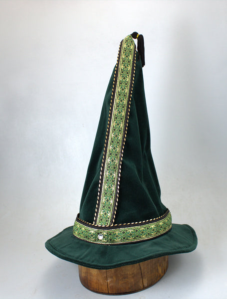 Cotton Velveteen Wizard Hat - Green / Gold Green - Tall Toad