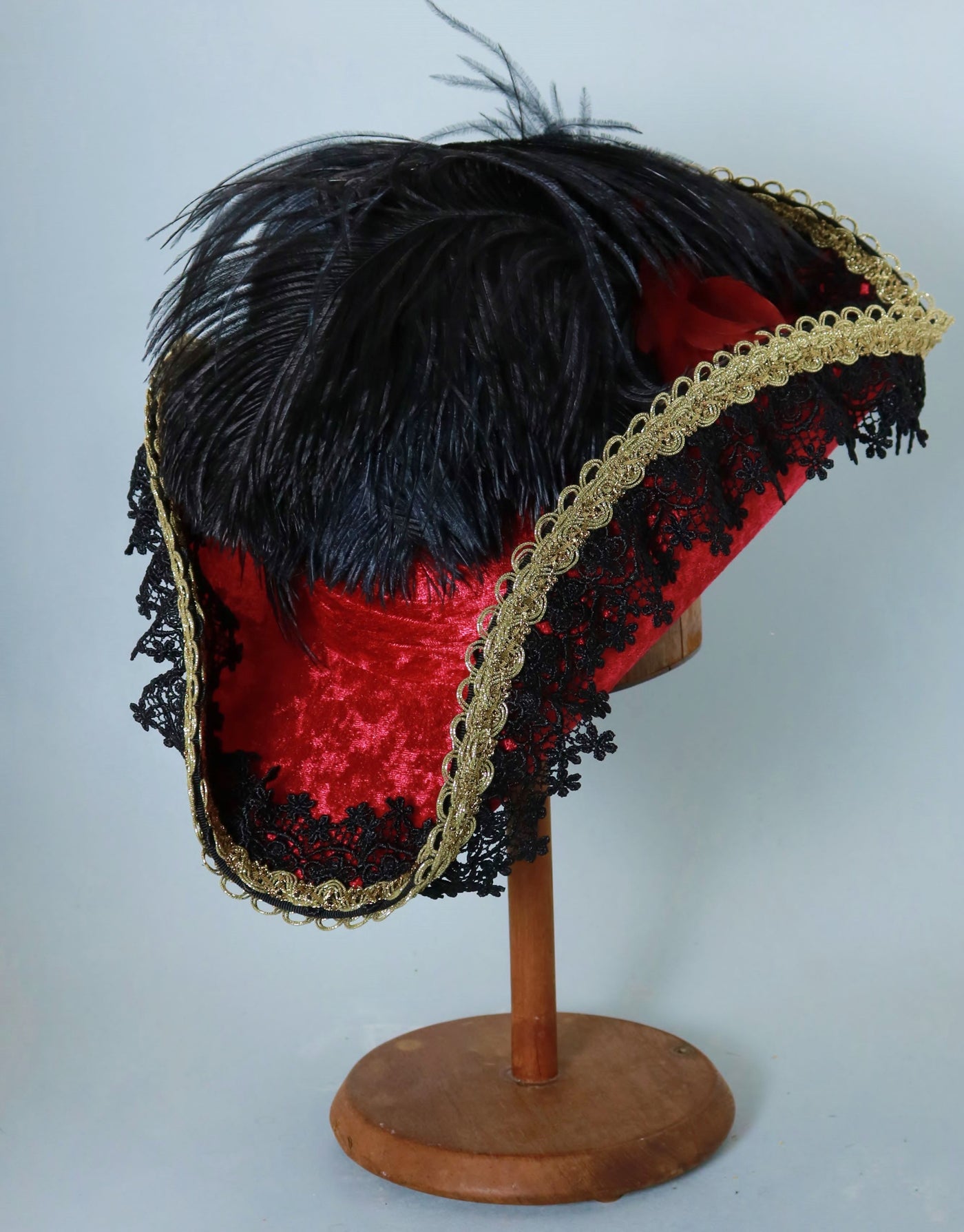Pirate Hat - Red / Gold / Black Lace - Tall Toad
