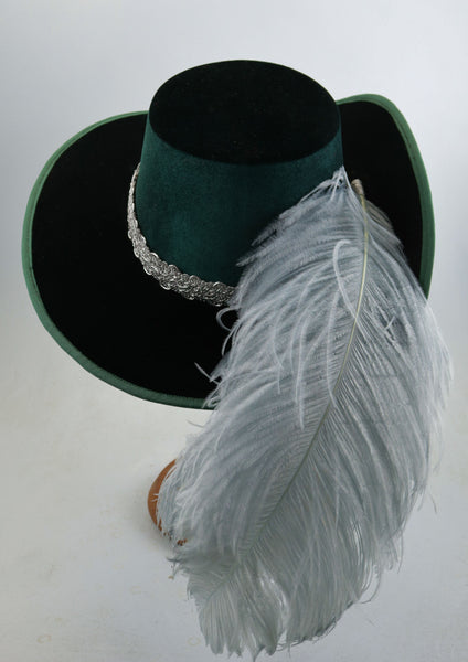 Smooth Velvet Cavalier - Green / Silver Band / Green Feathers