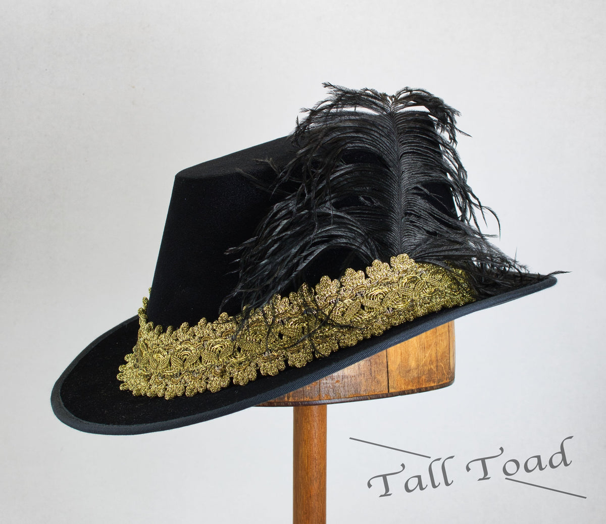 Tall Hat - Black/ Antique Gold Smooth Velvet – Tall Toad display picture 2