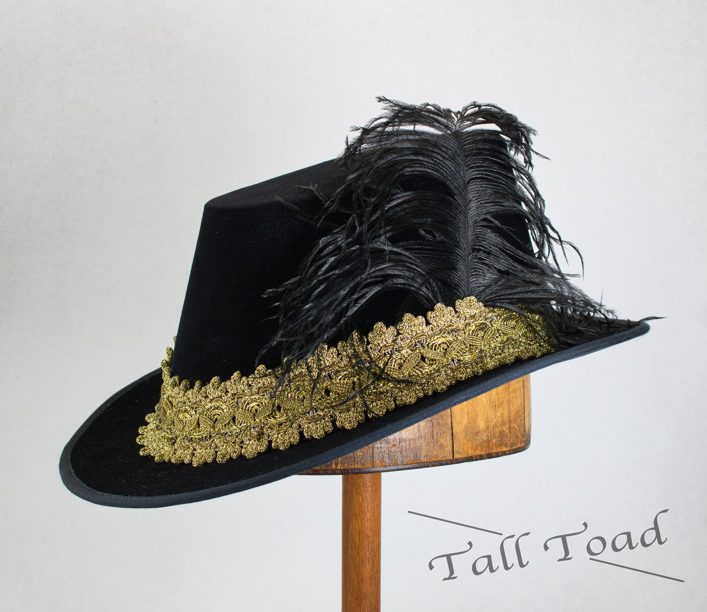 Tall Hat - Black/ Antique Gold Smooth Velvet - Tall Toad