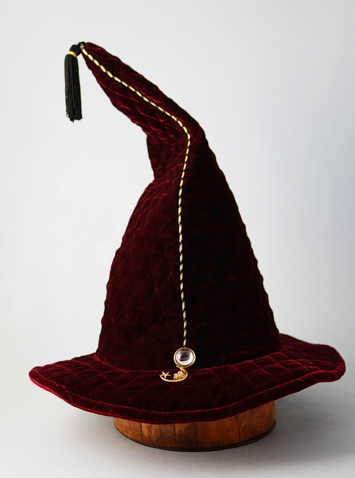 Burgundy Wine Wizard Hat with Crystal Ball , Moon and Star